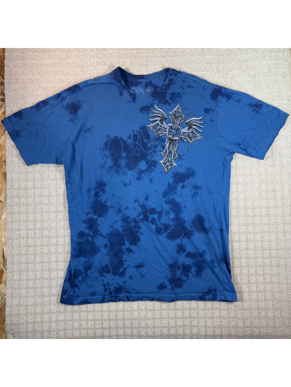 Affliction Cross Graphic T Shirt Blue Tie Dye 3XL
